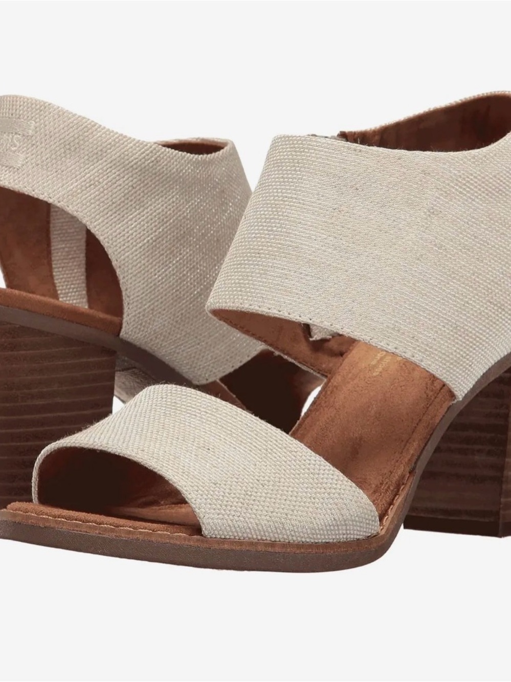 TOMS Majorca Cutout Sandals Women’s 7.5 Natural Yarn Dye Block Heel EUC 3 Inch